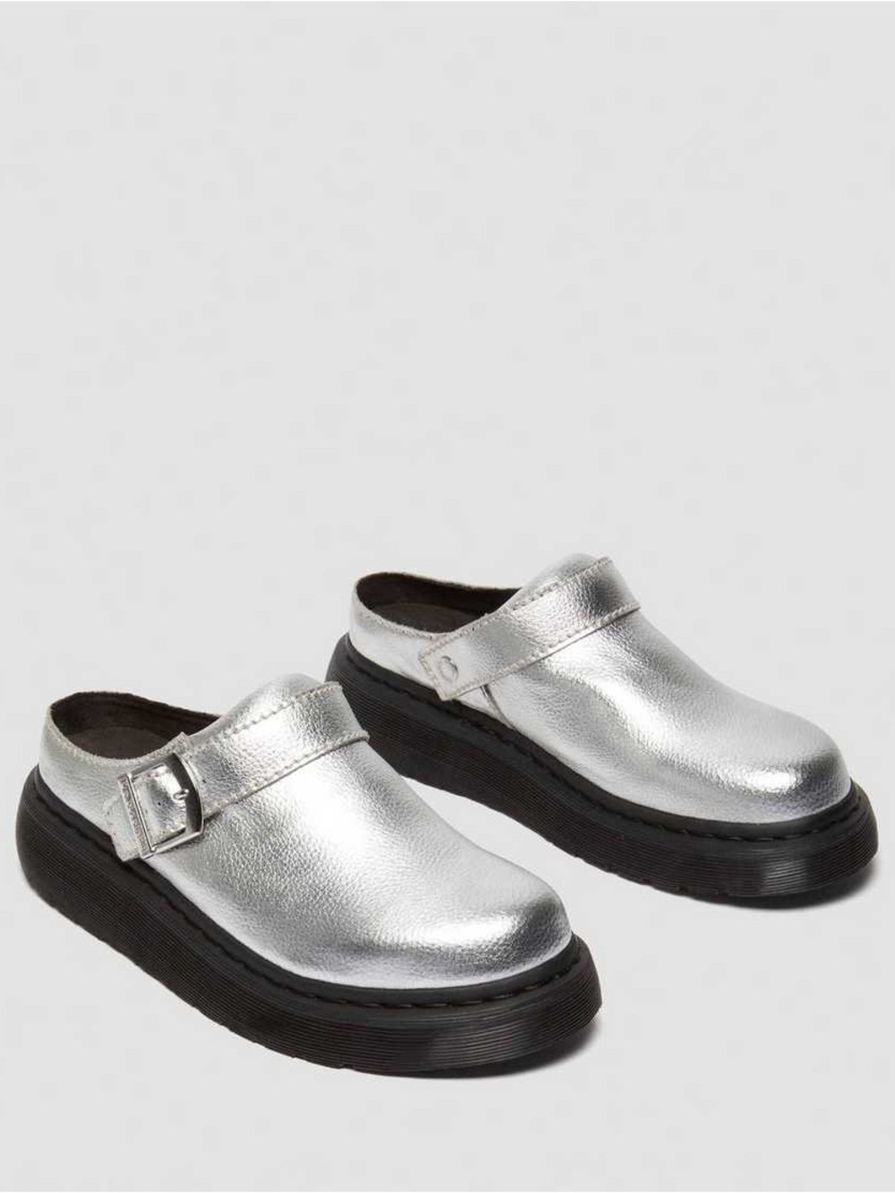 Dr. Martens Laketen Metallic Silver Platform Mule Clogs Size 9